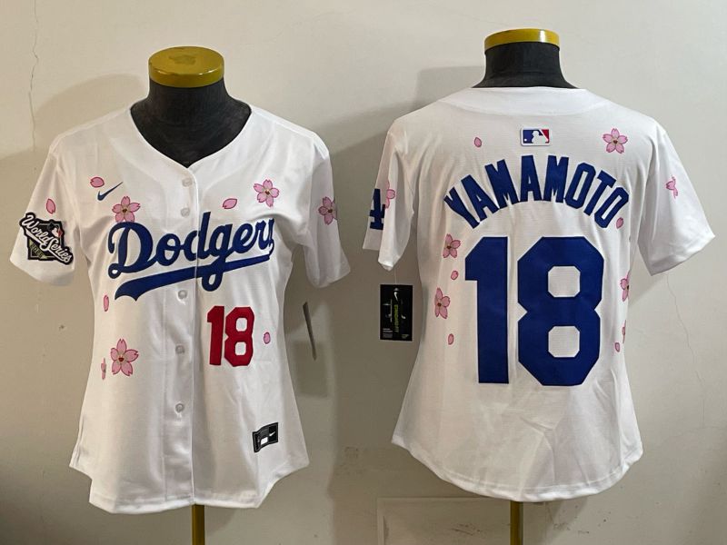 Women Nike 2026 Los Angeles Dodgers #18 Yamamoto White Sakura Edition Game MLB Jersey 04